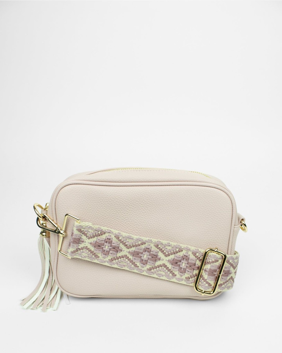 Women BLAIZ Clutches | Light Pink Leather Cross-Body Bag With Aztec Print Strap