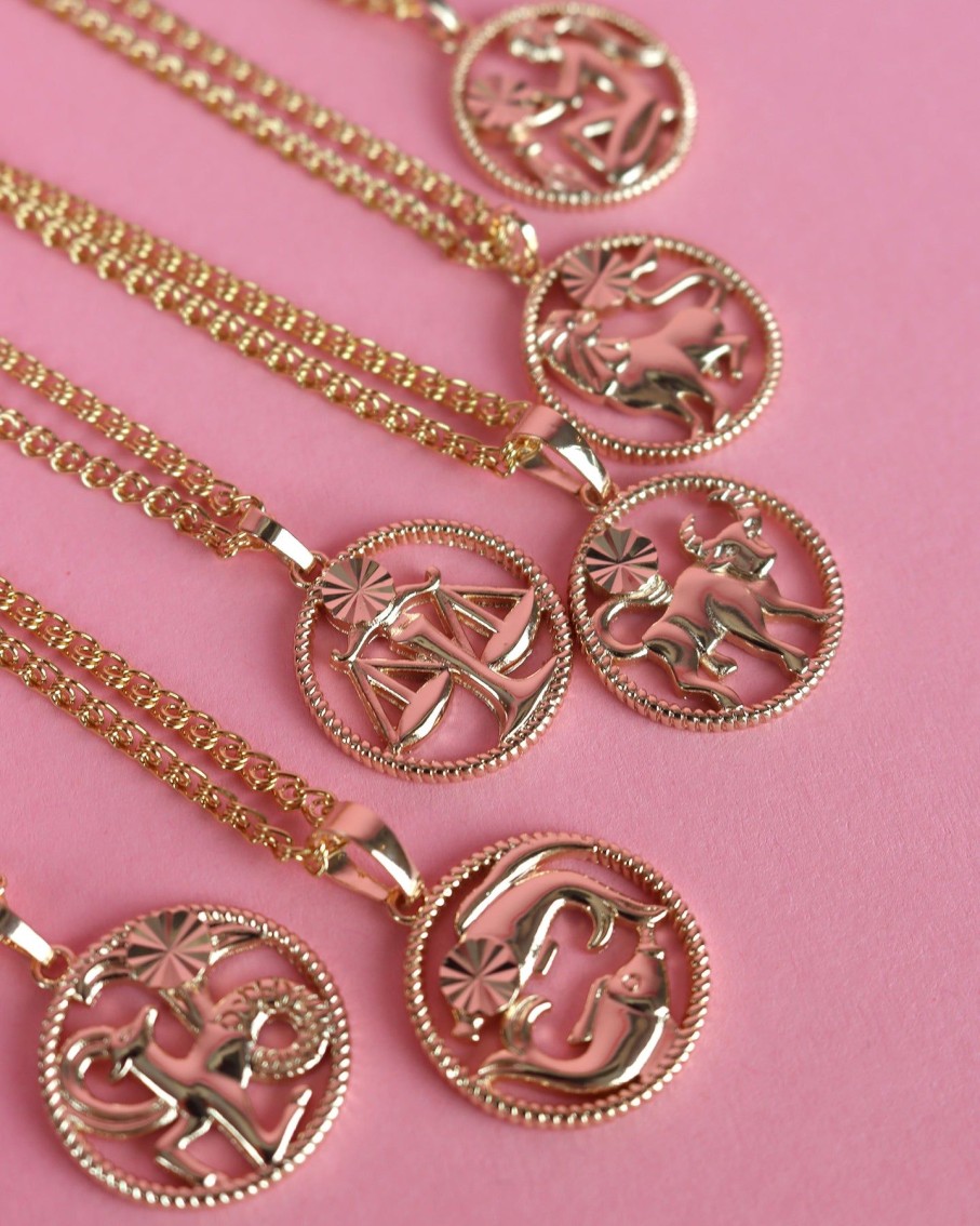 Women 227 Necklaces | Astrology Rose Gold Medallion Necklace