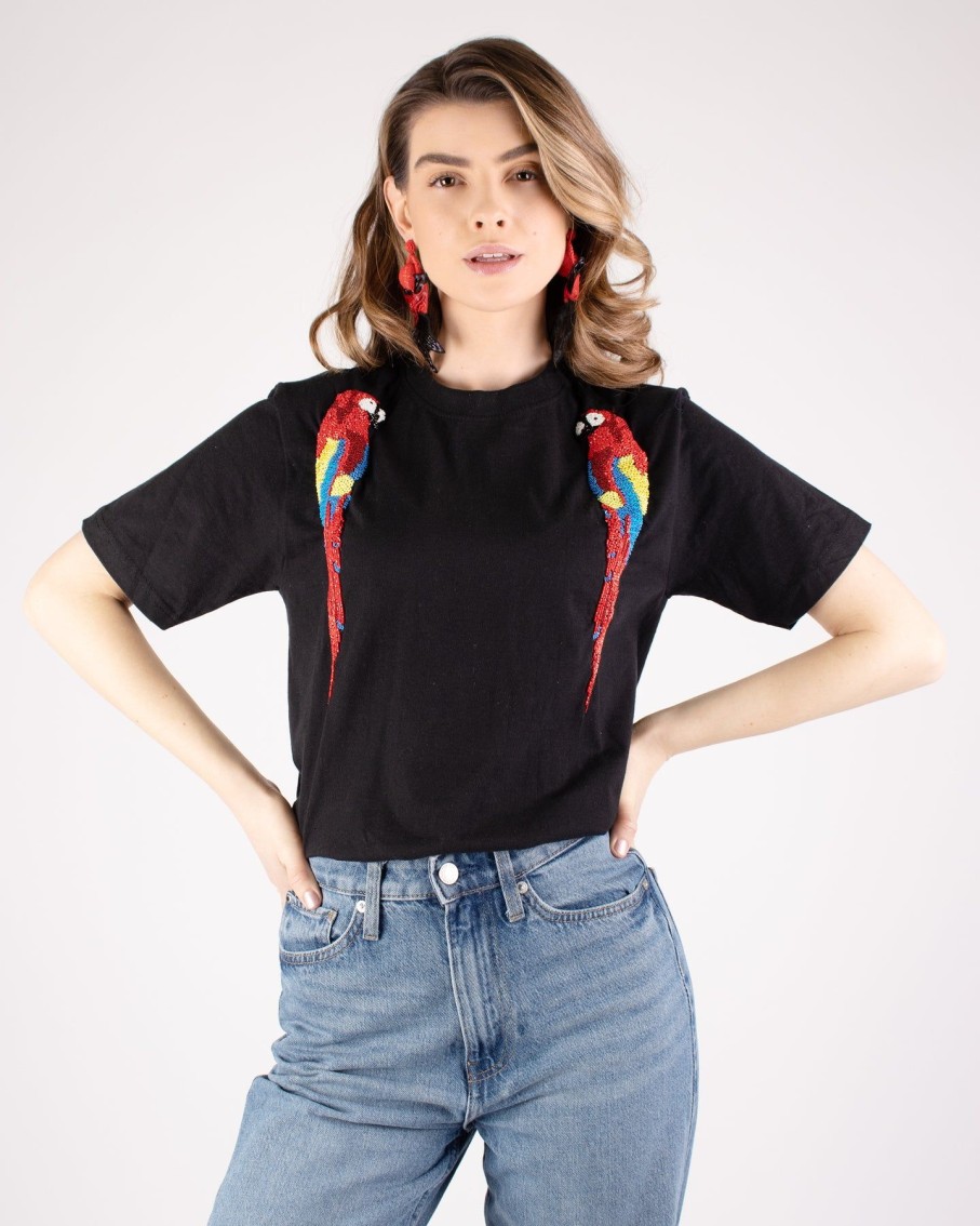 Women Arara for BLAIZ Tops & T-Shirts | Earnest Arara Embellished Black T-Shirt