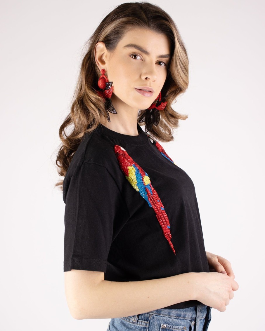 Women Arara for BLAIZ Tops & T-Shirts | Earnest Arara Embellished Black T-Shirt