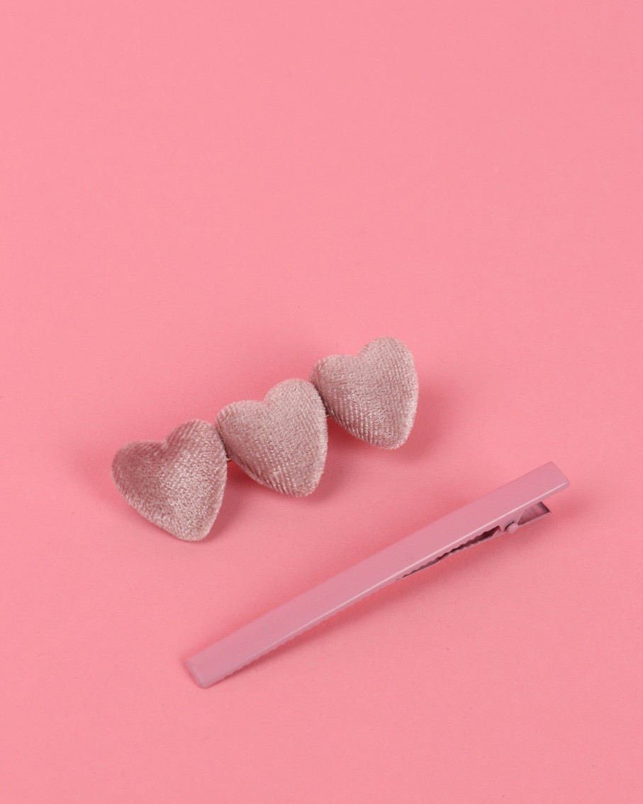 Women 227 Hair Accessories | Baby Pink Velvet Heart Hair Clip Set