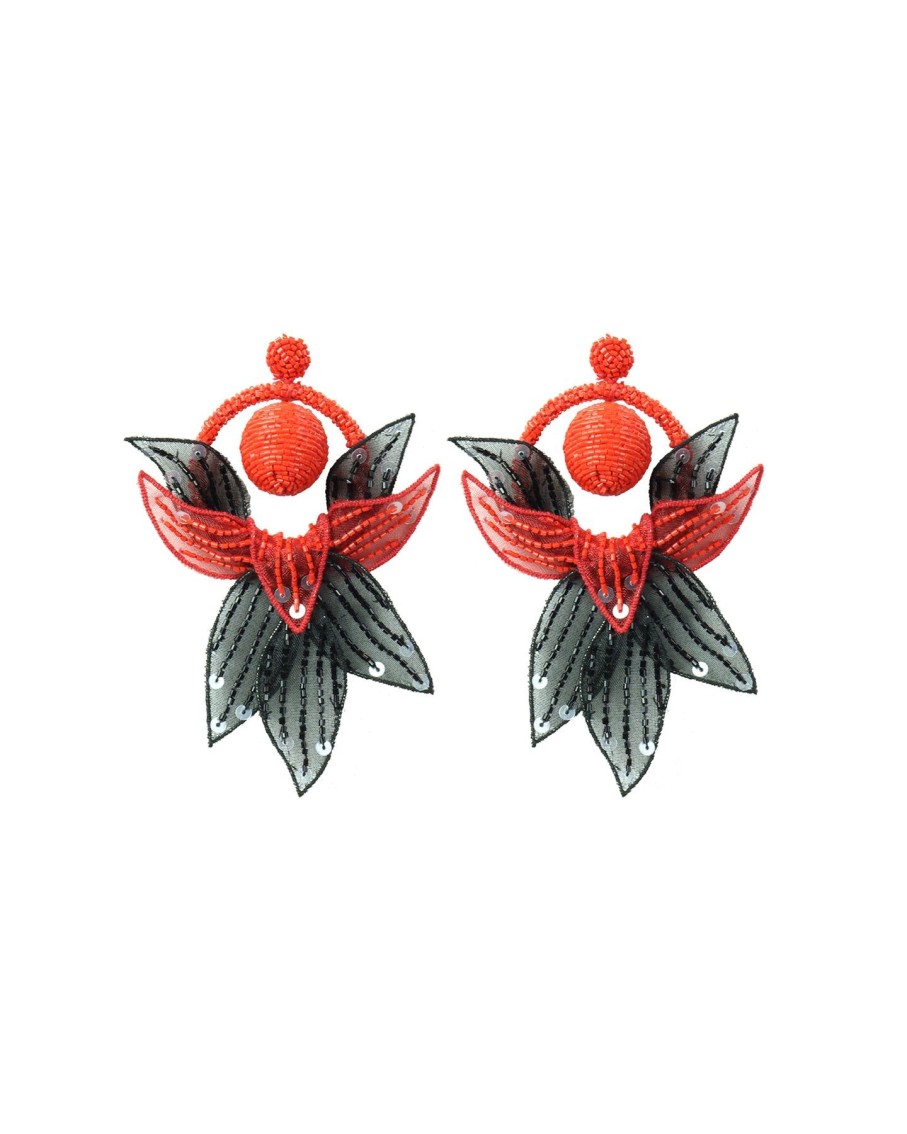 Women Arara for BLAIZ Earrings | Black And Red Vines And Shines Beaded Earrings