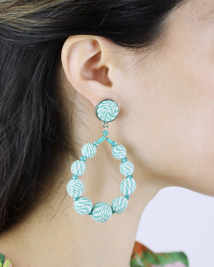 Women BLAIZ Earrings | Spearmint And White Intertwined Ibis Teardrop Earrings™