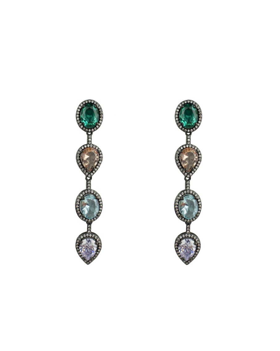 Women 227 Earrings | Black Long Topaz Drop Earrings