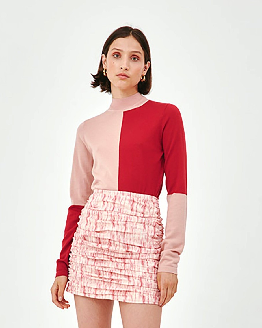 Women C/MEO Collective Jumpers & Cardigans | Musk Pink & Red Adjoin Knit Top