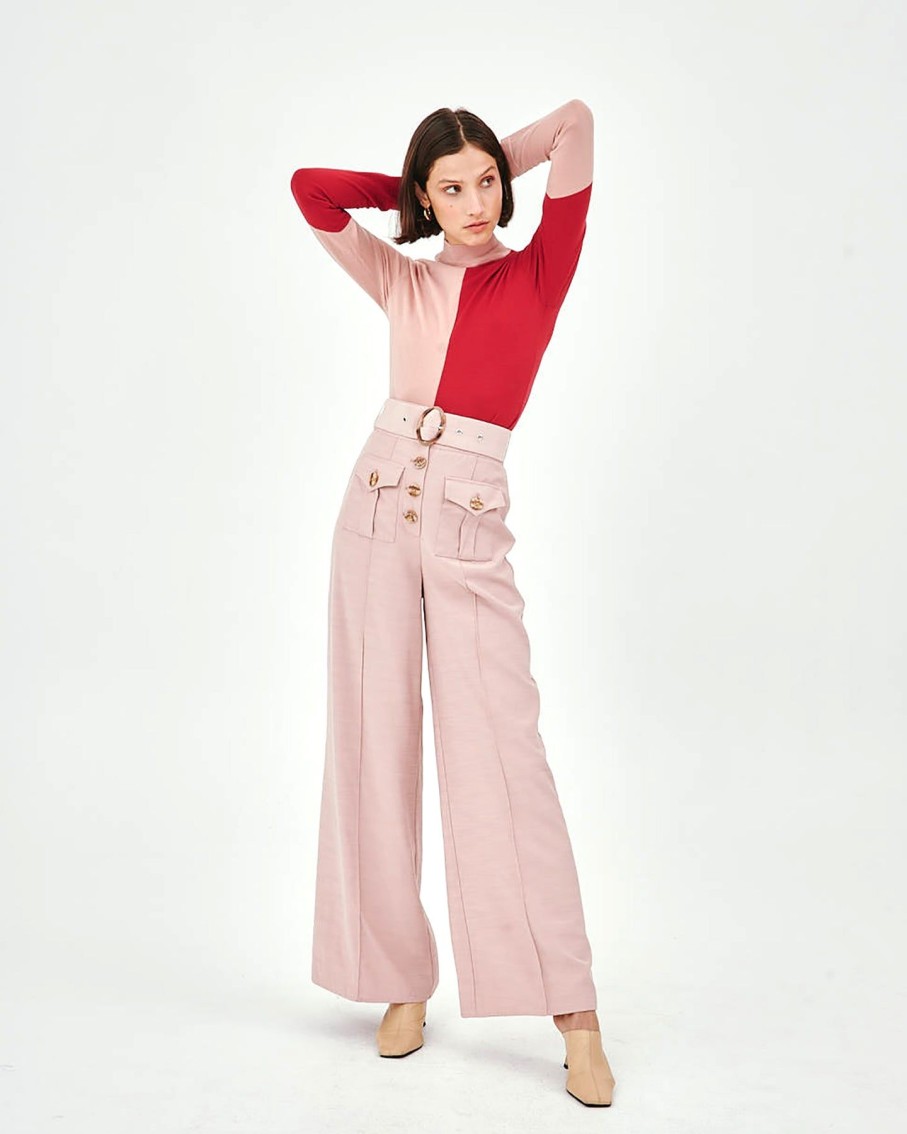 Women C/MEO Collective Jumpers & Cardigans | Musk Pink & Red Adjoin Knit Top