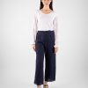 Women Marina V Trousers | Navy Embroidery Cullote Trousers