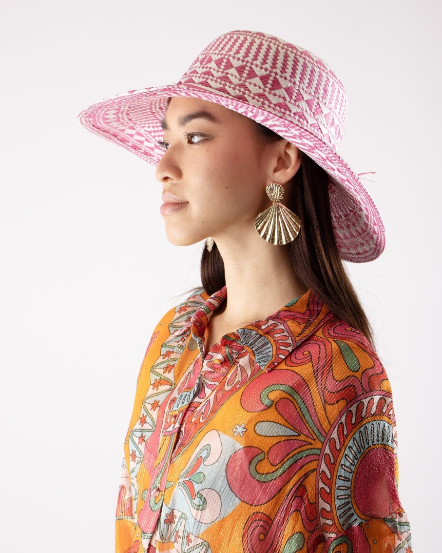 Women Blaiz Hats, Gloves & Scarves | Audrey Fuchsia Printed Paper Straw Hat