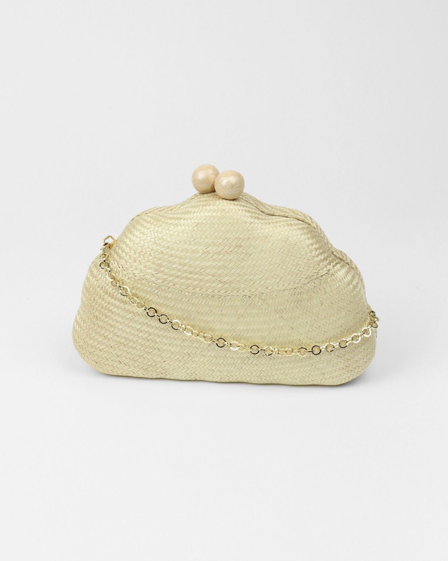 Women Serpui Clutches | Maya Sand Shell Bun With Lilac Handle Straw Bag