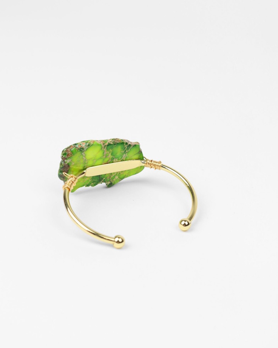 Women 227 Bracelets | Green Agate Gold Wrap Cuff Bracelet