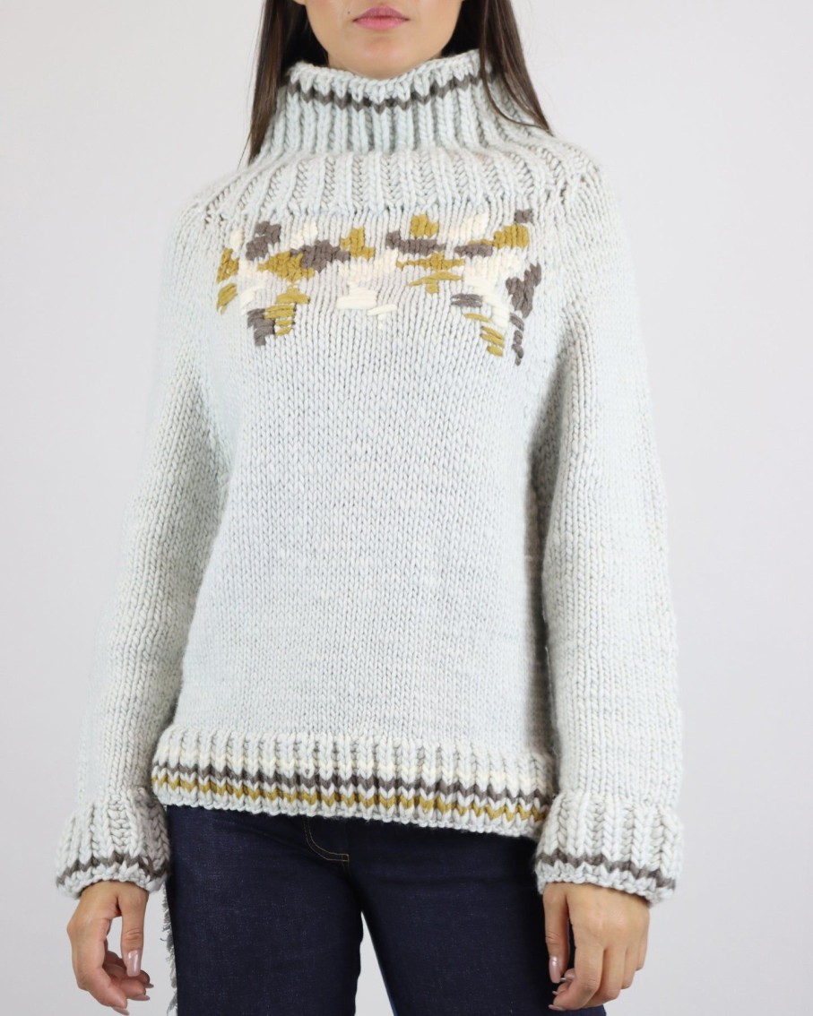 Women Cardan Cabos Jumpers & Cardigans | Grey Hand-Knit Turtle Neck Jumper