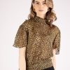 Women Animale Tops & T-Shirts | Leopard High Neck Sheer Georgette Blouse