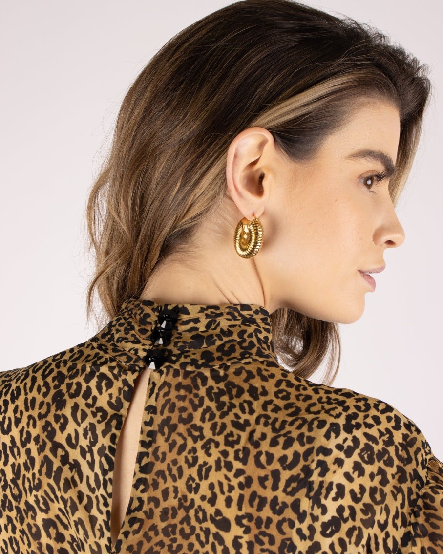 Women Animale Tops & T-Shirts | Leopard High Neck Sheer Georgette Blouse