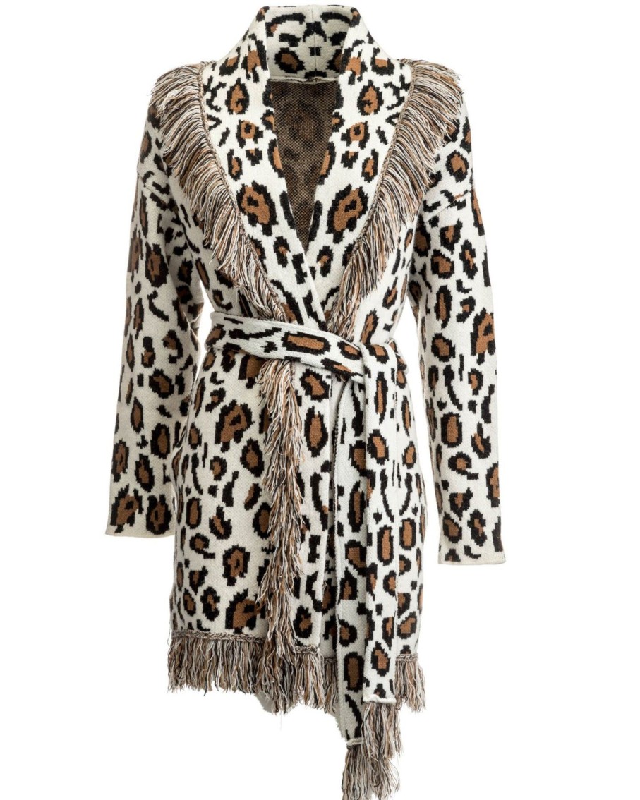 Women Blaiz Jumpers & Cardigans | Cream Leopard Print Duster Cardigan