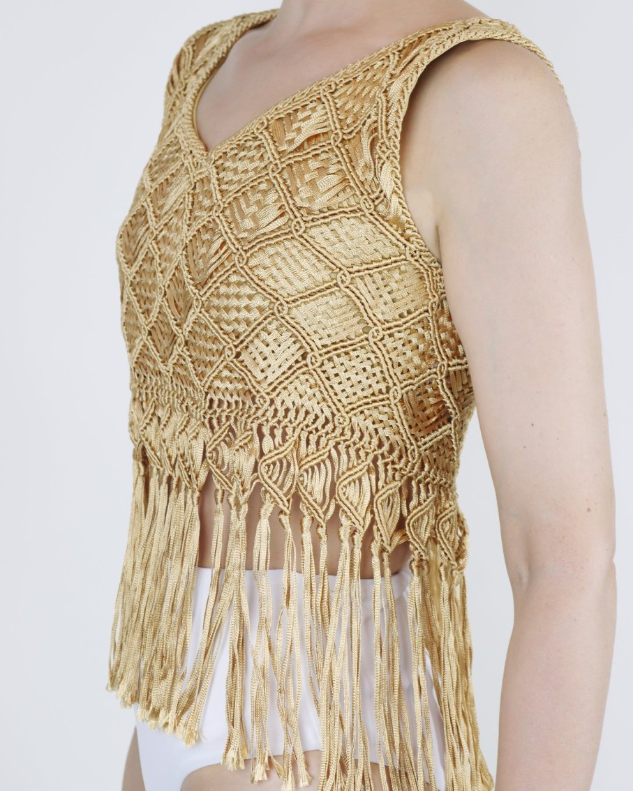 Women Palma Canaria Tops & T-Shirts | Carla Gold Fringe Woven Top