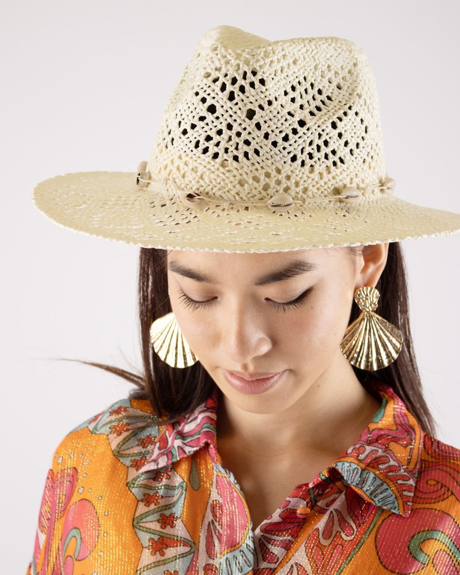 Women Blaiz Hats, Gloves & Scarves | Joanna Ivory Cowrie Shells Paper Straw Hat