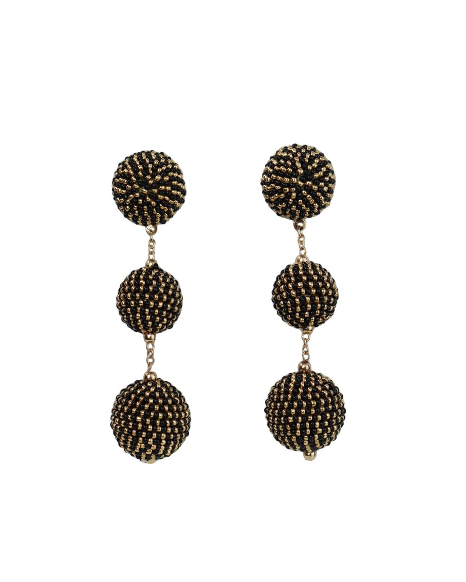 Women BLAIZ Earrings | Black & Gold Triple Bobble Earrings