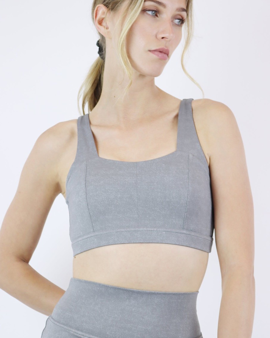 Women BLAIZ Activewear Activewear | Stone Grey Celia Thick Straight Strap Sports Bra