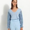 Women Marina V Jumpers & Cardigans | Sky Blue Long Sleeve V-Neck Sweater