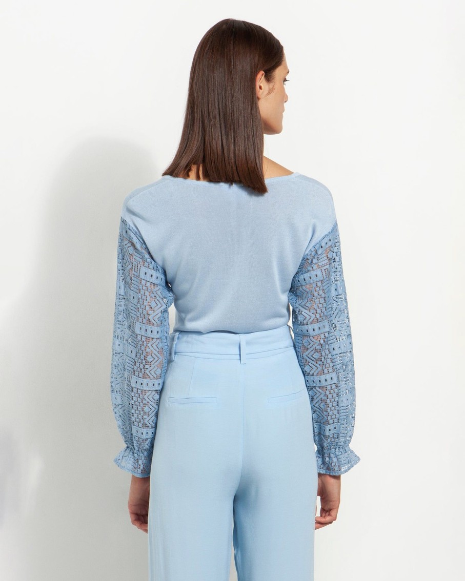 Women Marina V Jumpers & Cardigans | Sky Blue Long Sleeve V-Neck Sweater