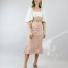 Women Miss Mano Skirts | Peach Pink Lace Midi Skirt