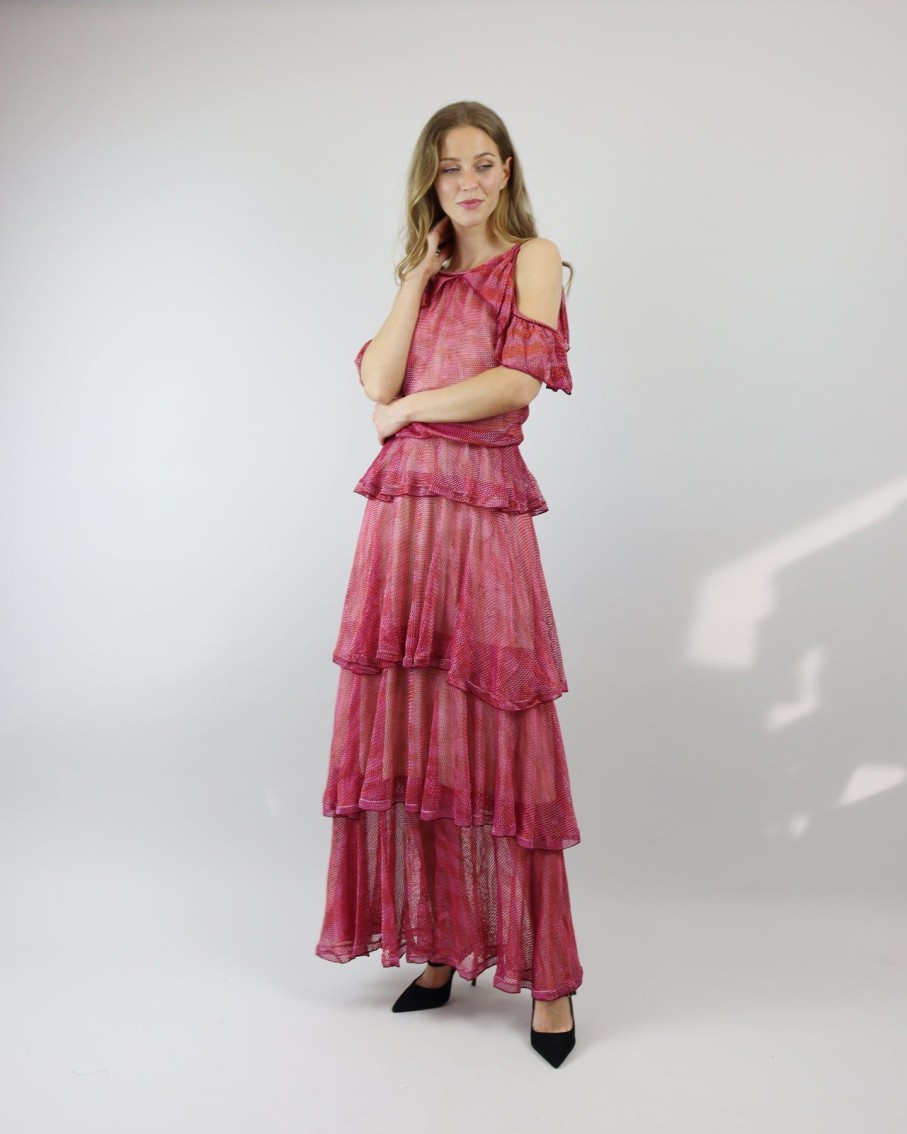 Women Cecilia Prado Dresses | Raspberry Ruffled Cold Shoulder Dress