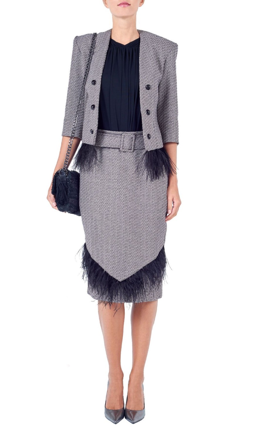 Women Iorane Skirts | Tweed Feather Trim Skirt