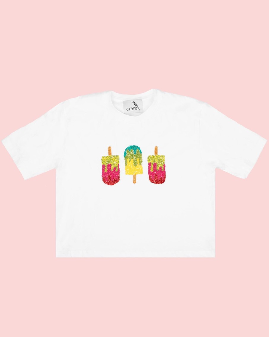 Women Arara for BLAIZ Tops & T-Shirts | Ice Cream "Mini Me" Embellished White T-Shirt