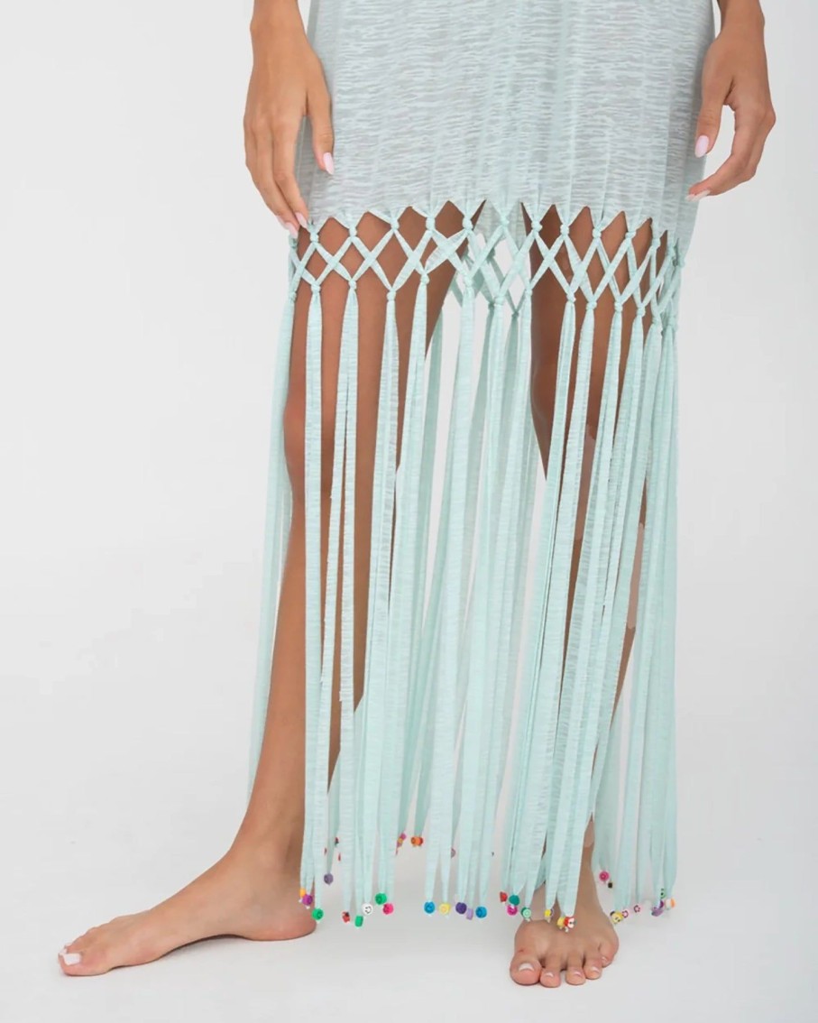 Women Pitusa Dresses | Aqua Beaded Fringe T-Shirt Dress