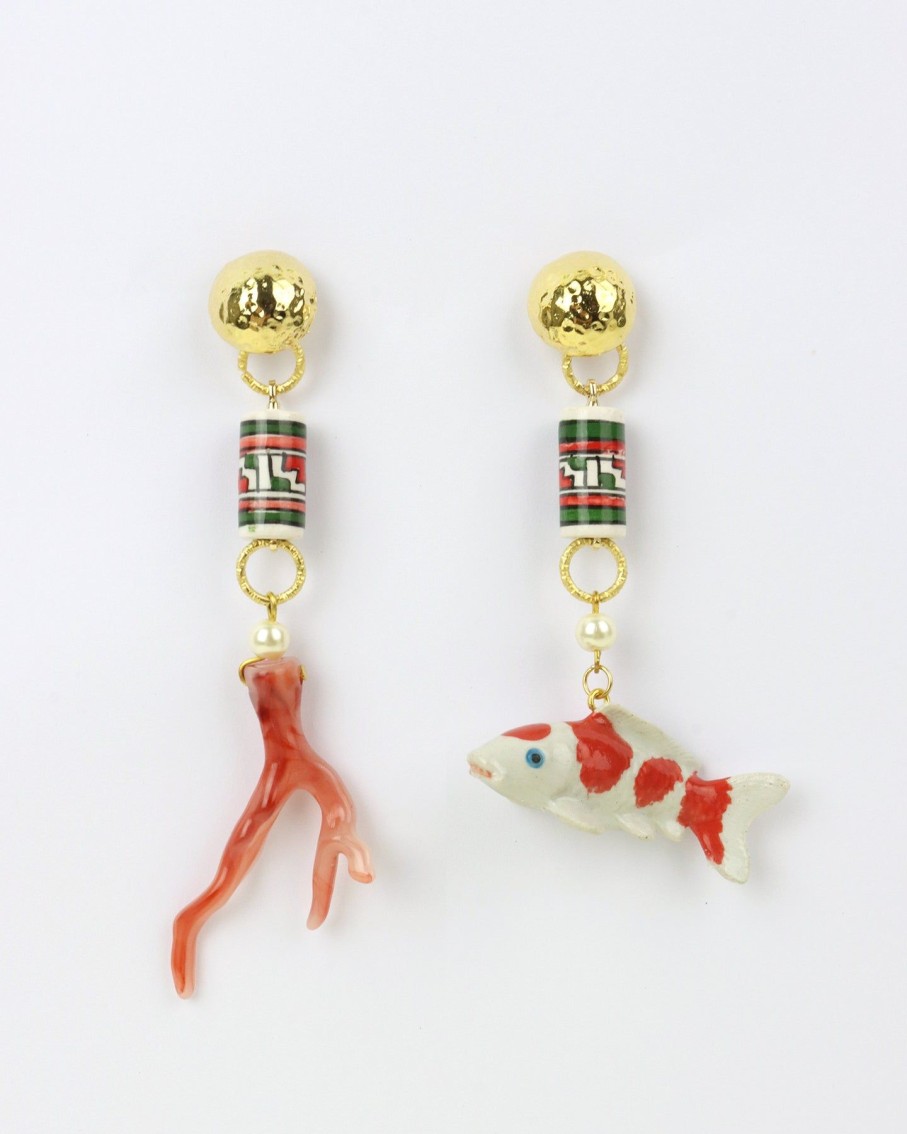 Women Midnight Foxes Studio Earrings | Koi Fish & Coral Earrings