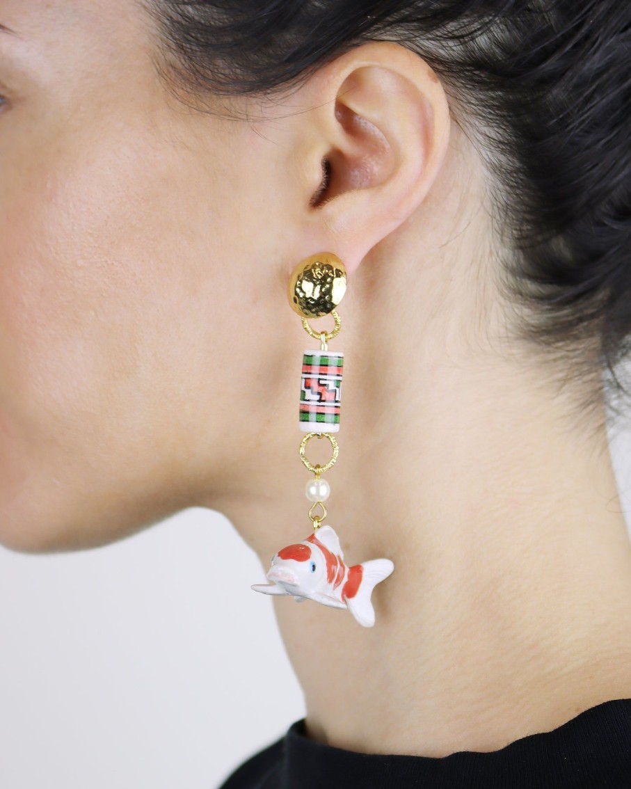 Women Midnight Foxes Studio Earrings | Koi Fish & Coral Earrings