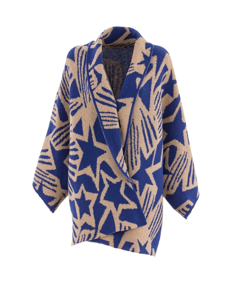 Women Arara for BLAIZ Jumpers & Cardigans | Blue And Camel Star Design Cardigan