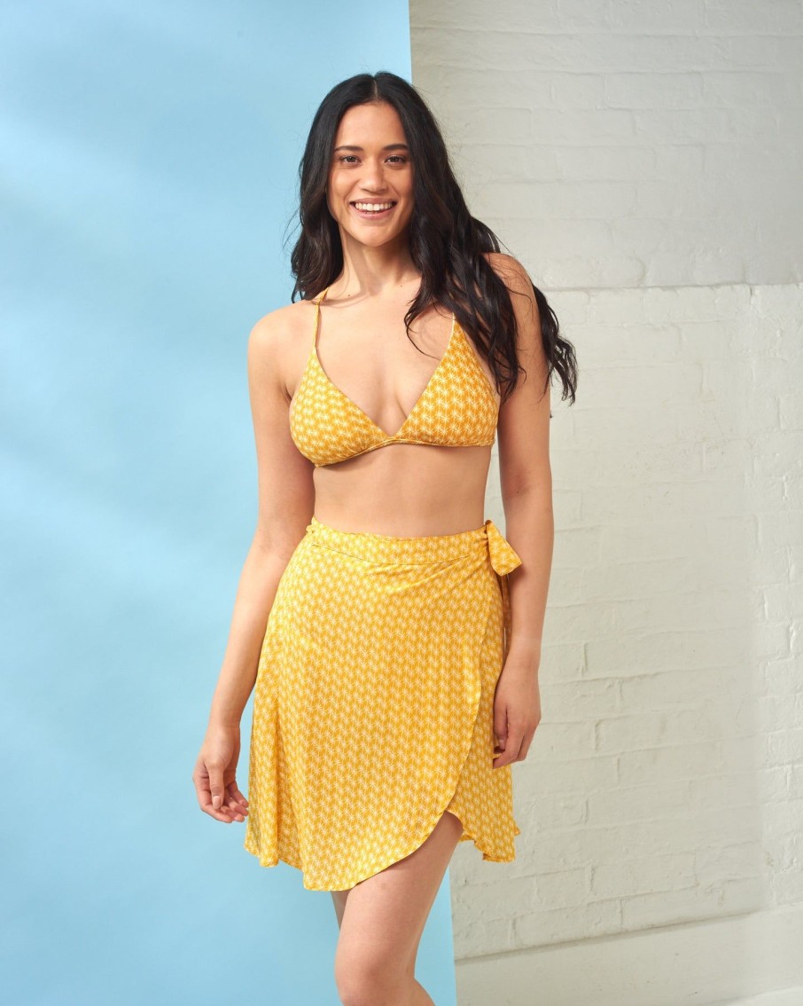 Women Cia Maritima Swimwear & Beachwear | Yellow Palm Wrap Mini Skirt