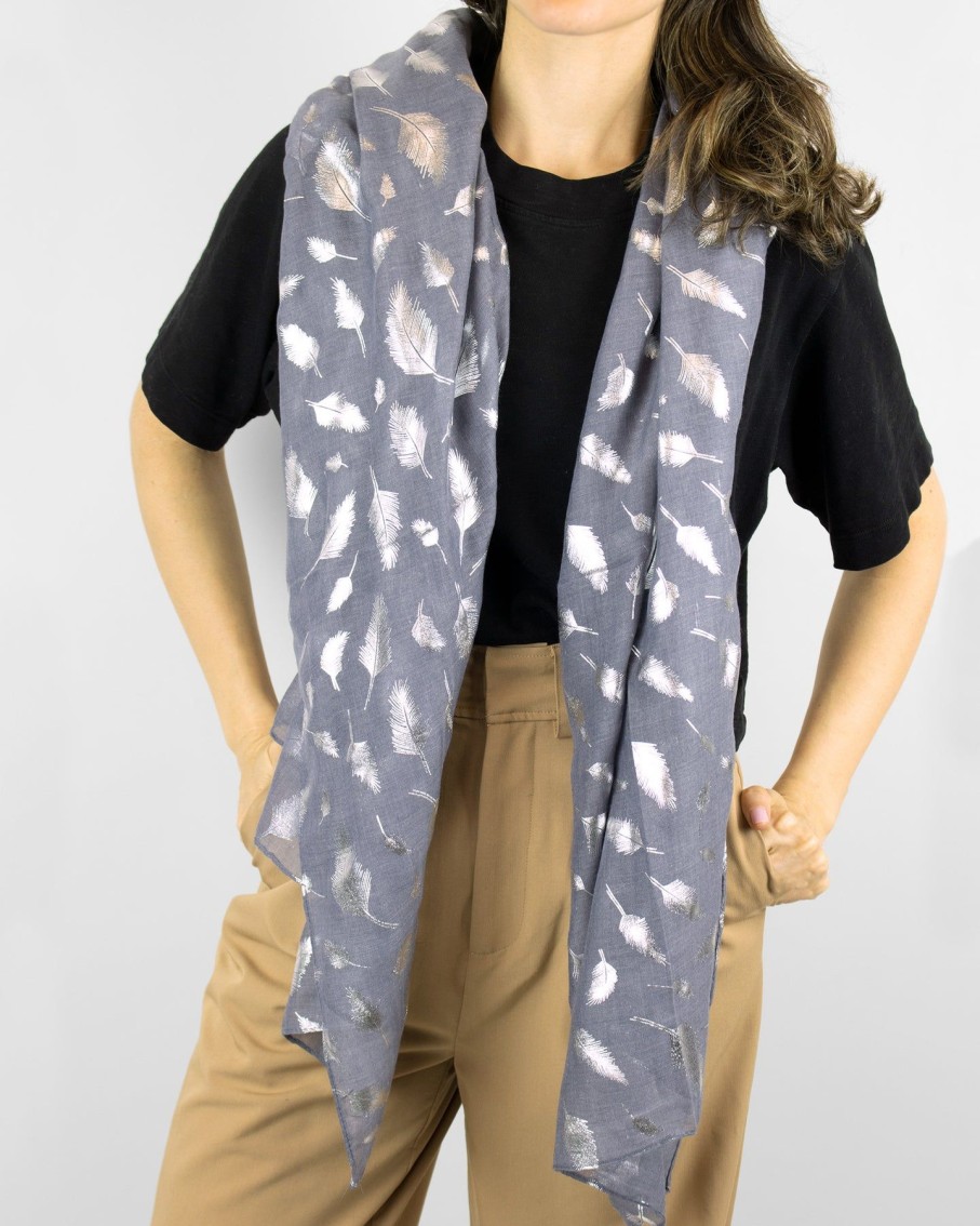 Women 227 Hats, Gloves & Scarves | Grey Silver Feather Sheer Scarf