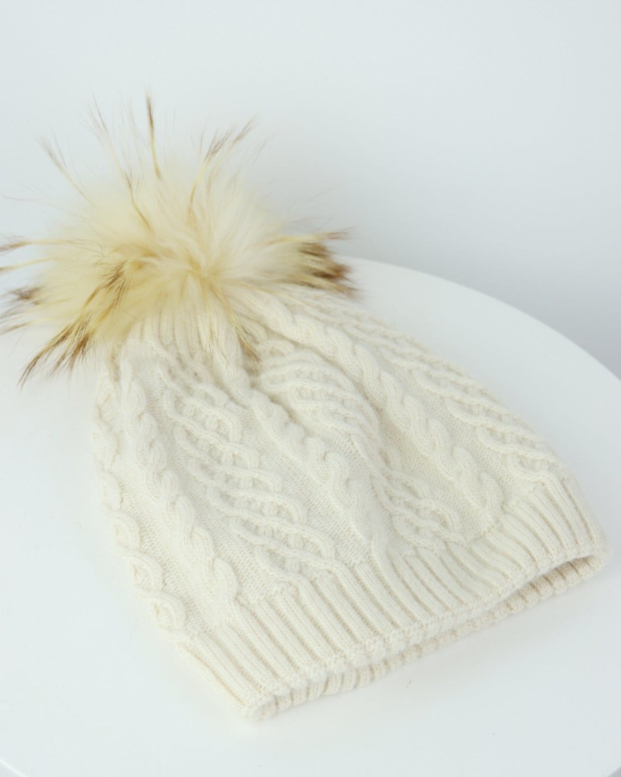 Women 227 Hats, Gloves & Scarves | Cream Cable Knit Pom Pom Hat