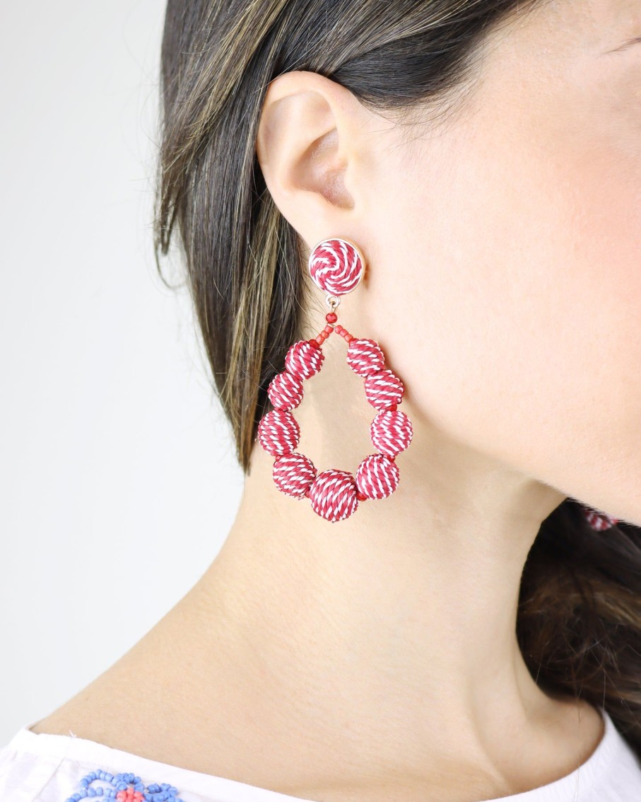 Women BLAIZ Earrings | Red And White Intertwined Ibis Teardrop Earrings™