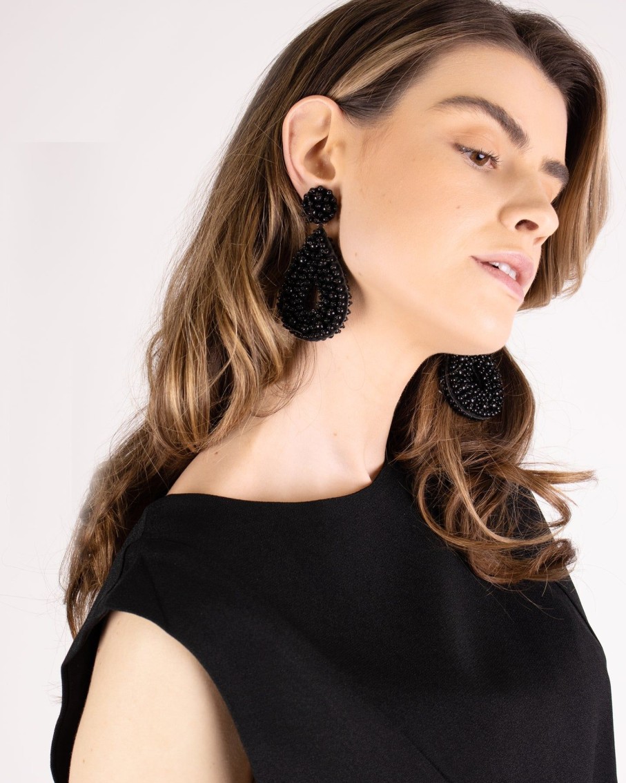 Women BLAIZ Earrings | Black Beaded Earrings™