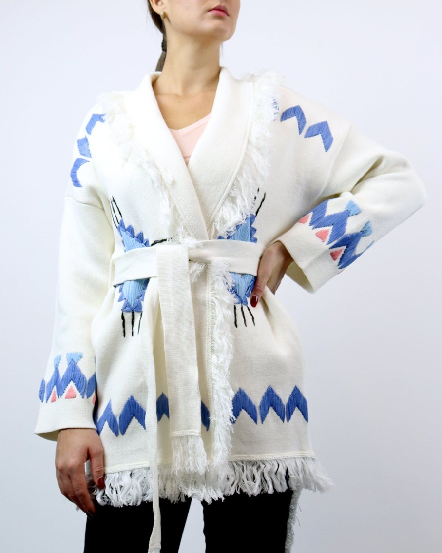 Women Mitawa Jumpers & Cardigans | White Embroidered Comanche Cardigan