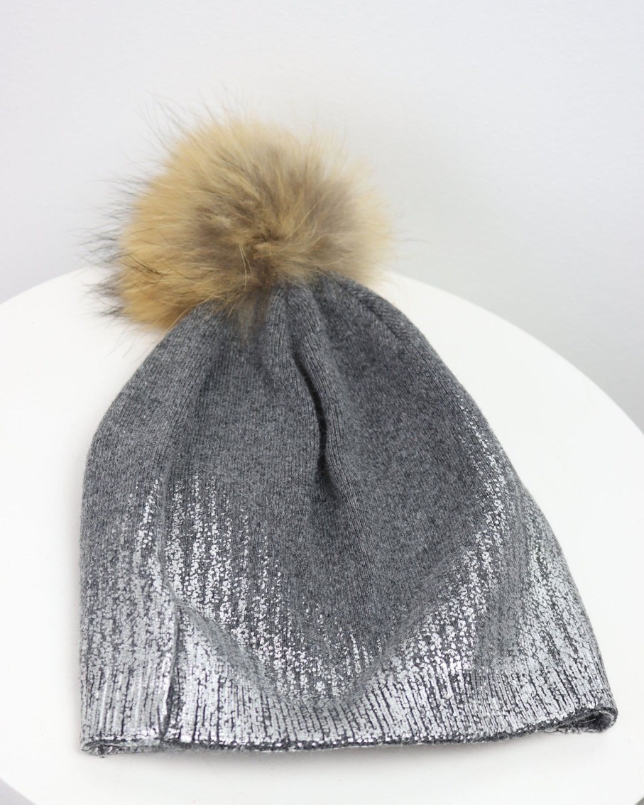 Women 227 Hats, Gloves & Scarves | Grey, Silver & Beige Pom Pom Hat