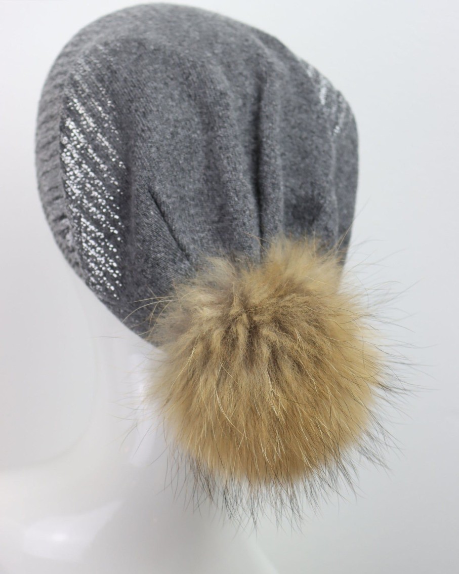 Women 227 Hats, Gloves & Scarves | Grey, Silver & Beige Pom Pom Hat