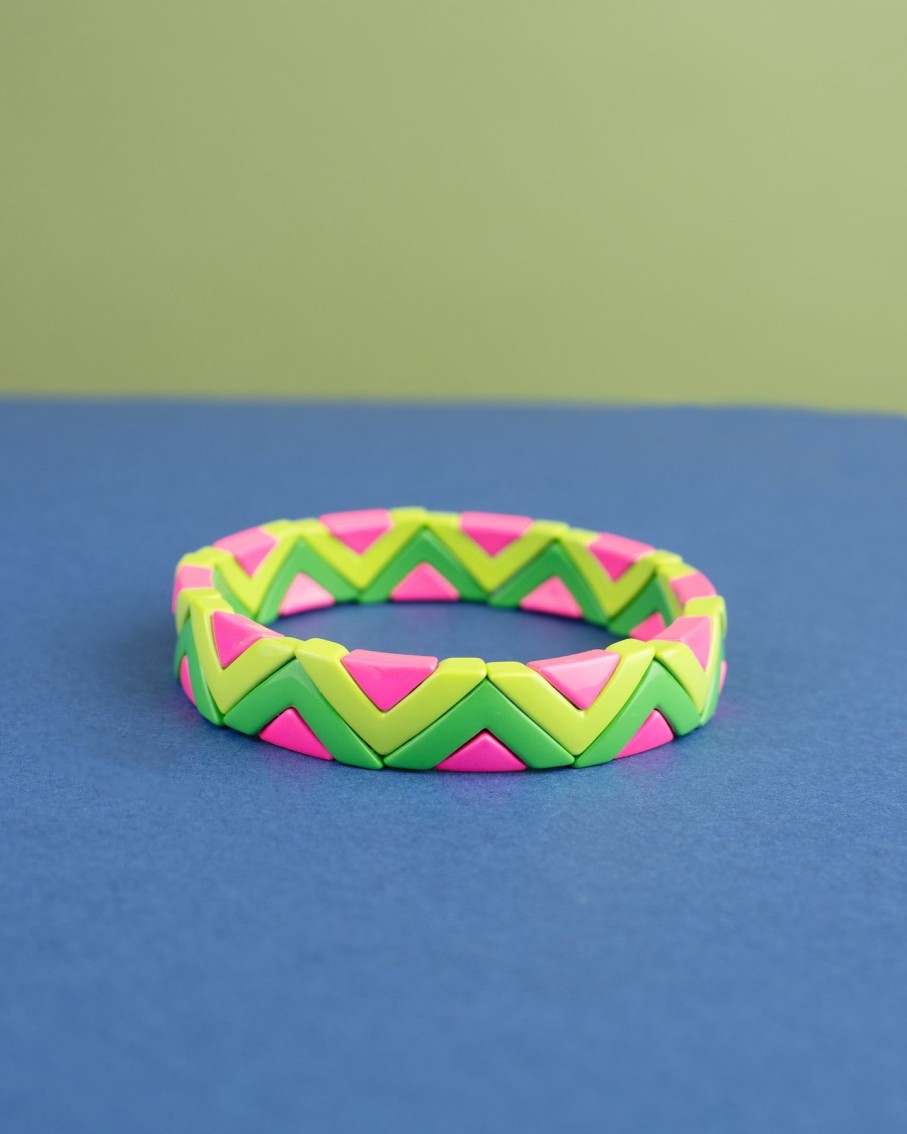 Women 227 Bracelets | Fuchsia Lime Green Zig Zag Enamel Bracelet