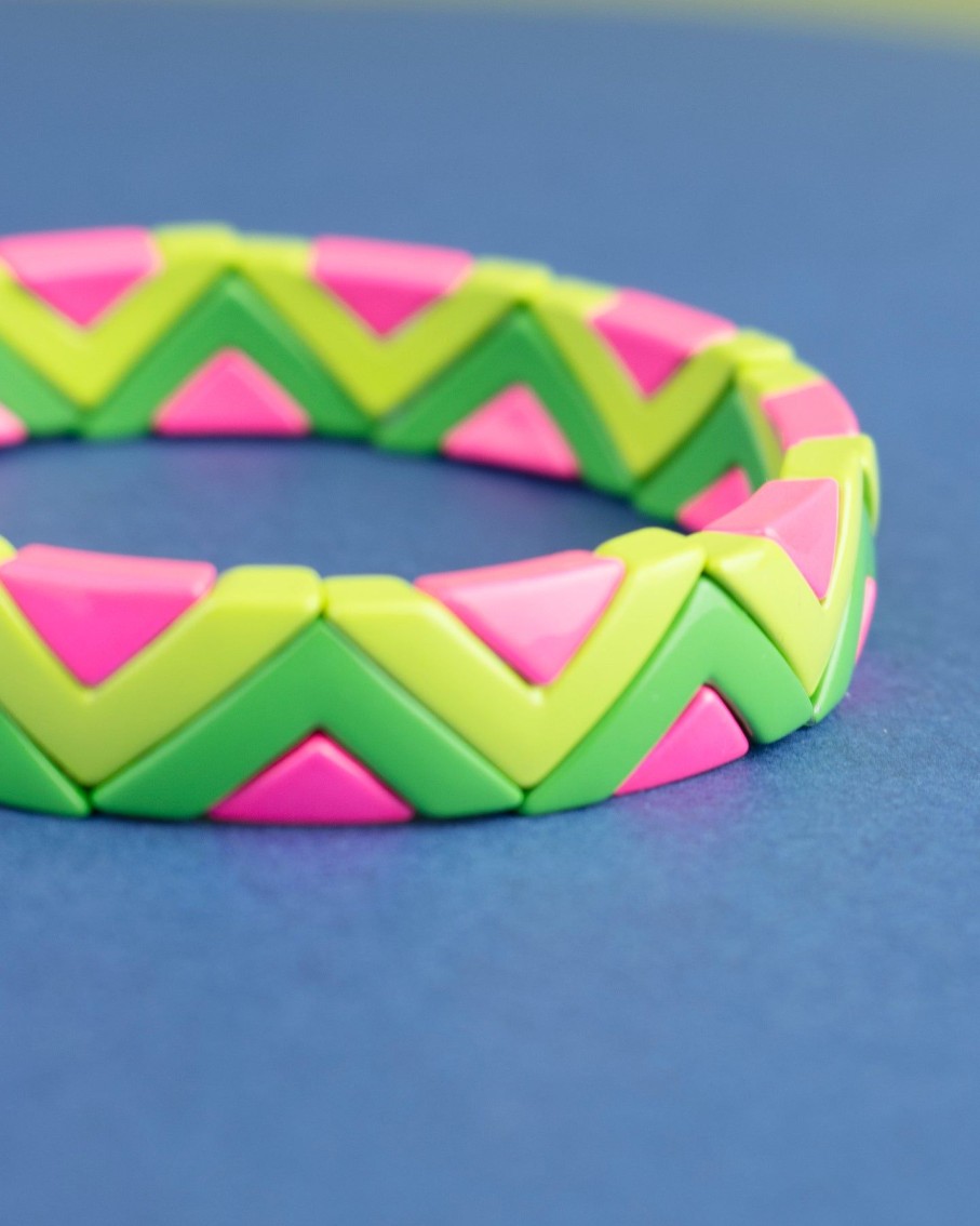 Women 227 Bracelets | Fuchsia Lime Green Zig Zag Enamel Bracelet