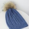 Women 227 Hats, Gloves & Scarves | Light Blue Plaited Knit Pom Pom Hat