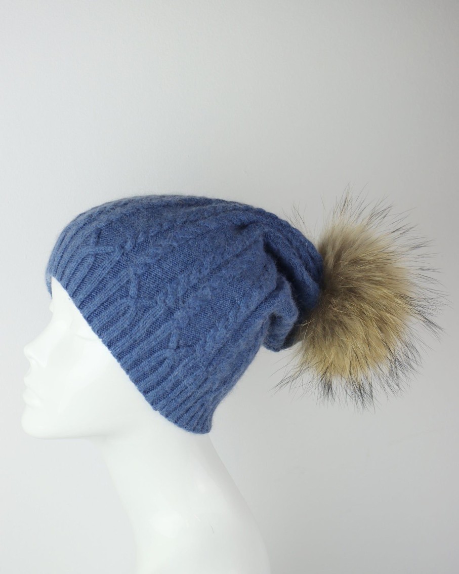 Women 227 Hats, Gloves & Scarves | Light Blue Plaited Knit Pom Pom Hat