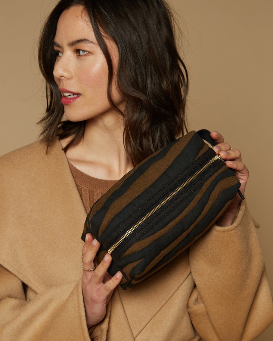 Women Inoui Editions Clutches | Khaki Tiger Quilted Toiletry Bag