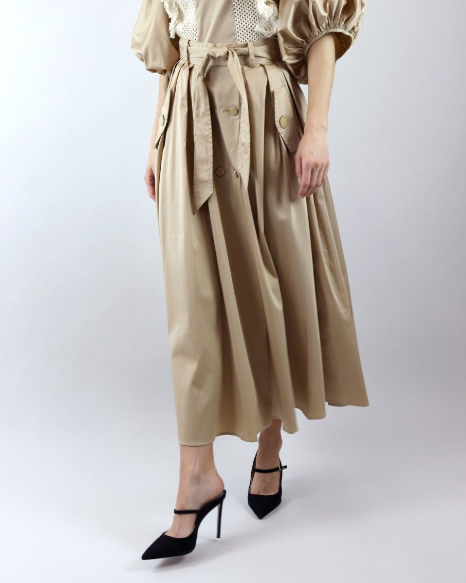 Women Skazi Sets | Beige Button Up Midi Skirt