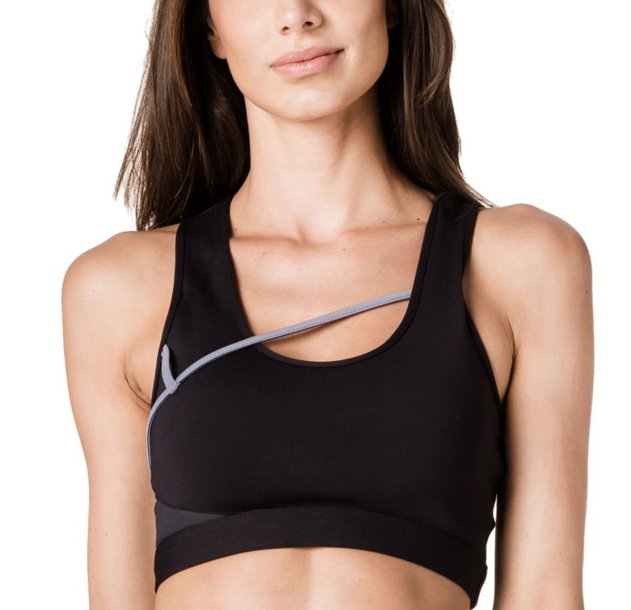 Women Alekta Activewear | Black & Grey Asymmetric Sports Bra