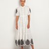 Women Greek Archaic Kori Dresses | White & Black Daisy Short Sleeve Midi Dress