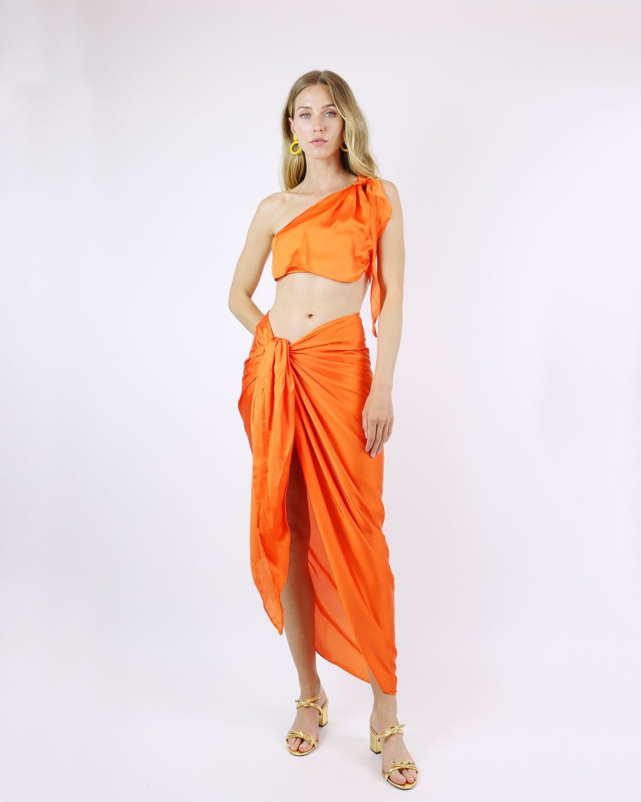 Women BAOBAB Skirts | Marea Orange Amber One-Shoulder Top And Tie Knot Skirt Set