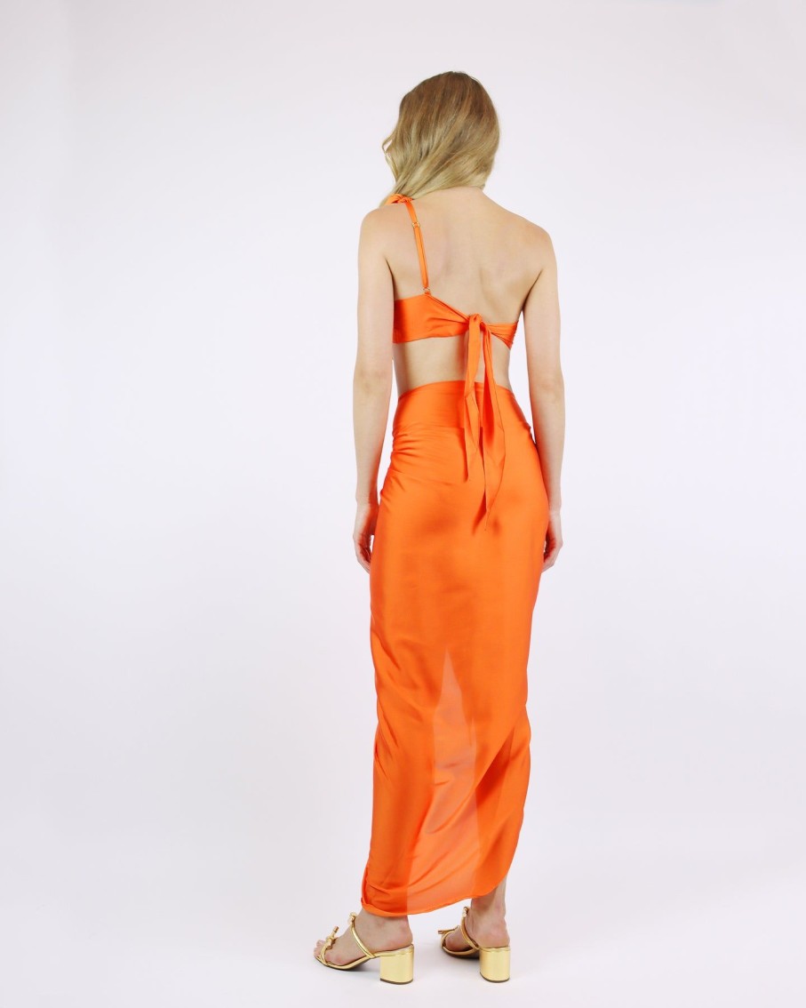 Women BAOBAB Skirts | Marea Orange Amber One-Shoulder Top And Tie Knot Skirt Set